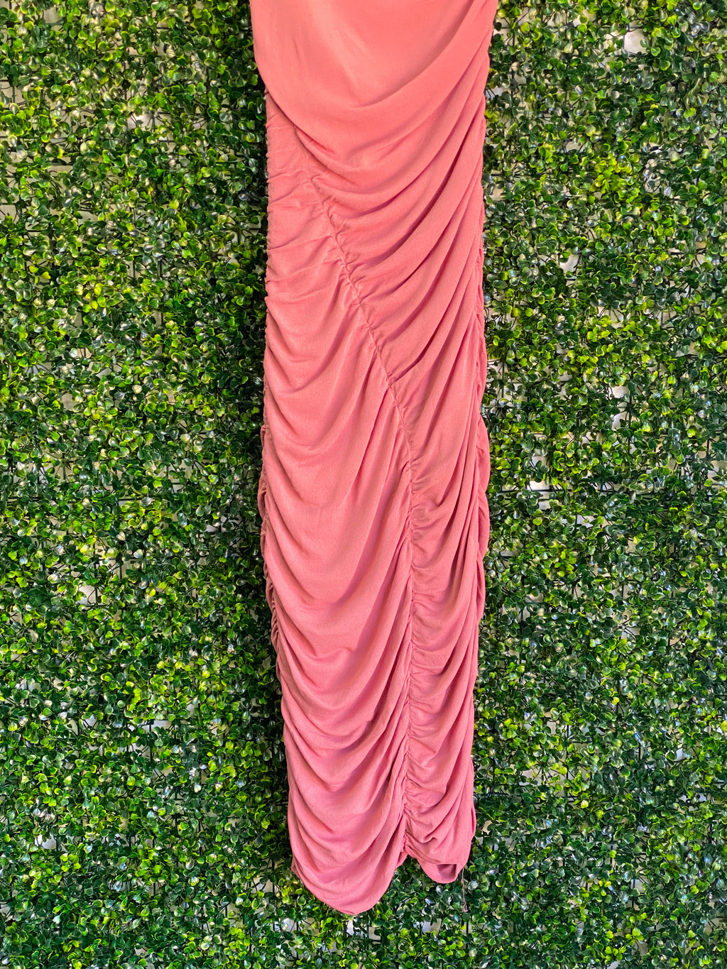 Zara Dusty Rose One-Shoulder Ruched Maxi Dress — detail