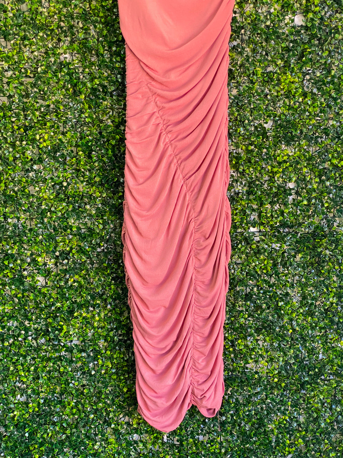 Zara Dusty Rose One-Shoulder Ruched Maxi Dress — detail
