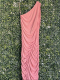 Zara Dusty Rose One-Shoulder Ruched Maxi Dress — front