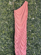 Zara Dusty Rose One-Shoulder Ruched Maxi Dress — front