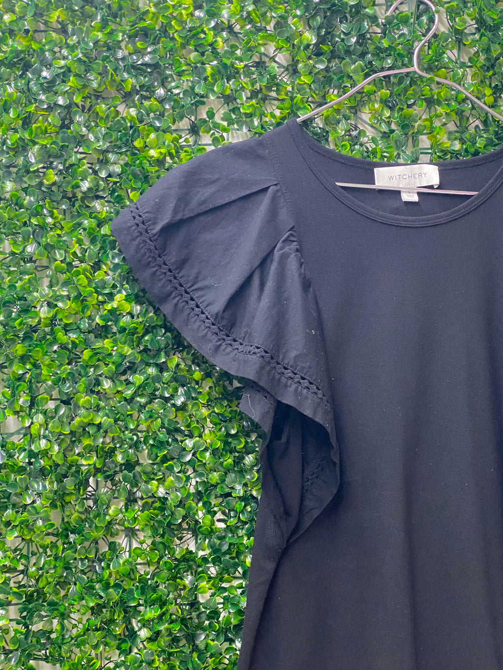 Witchery Black Flutter Sleeve Top — detail