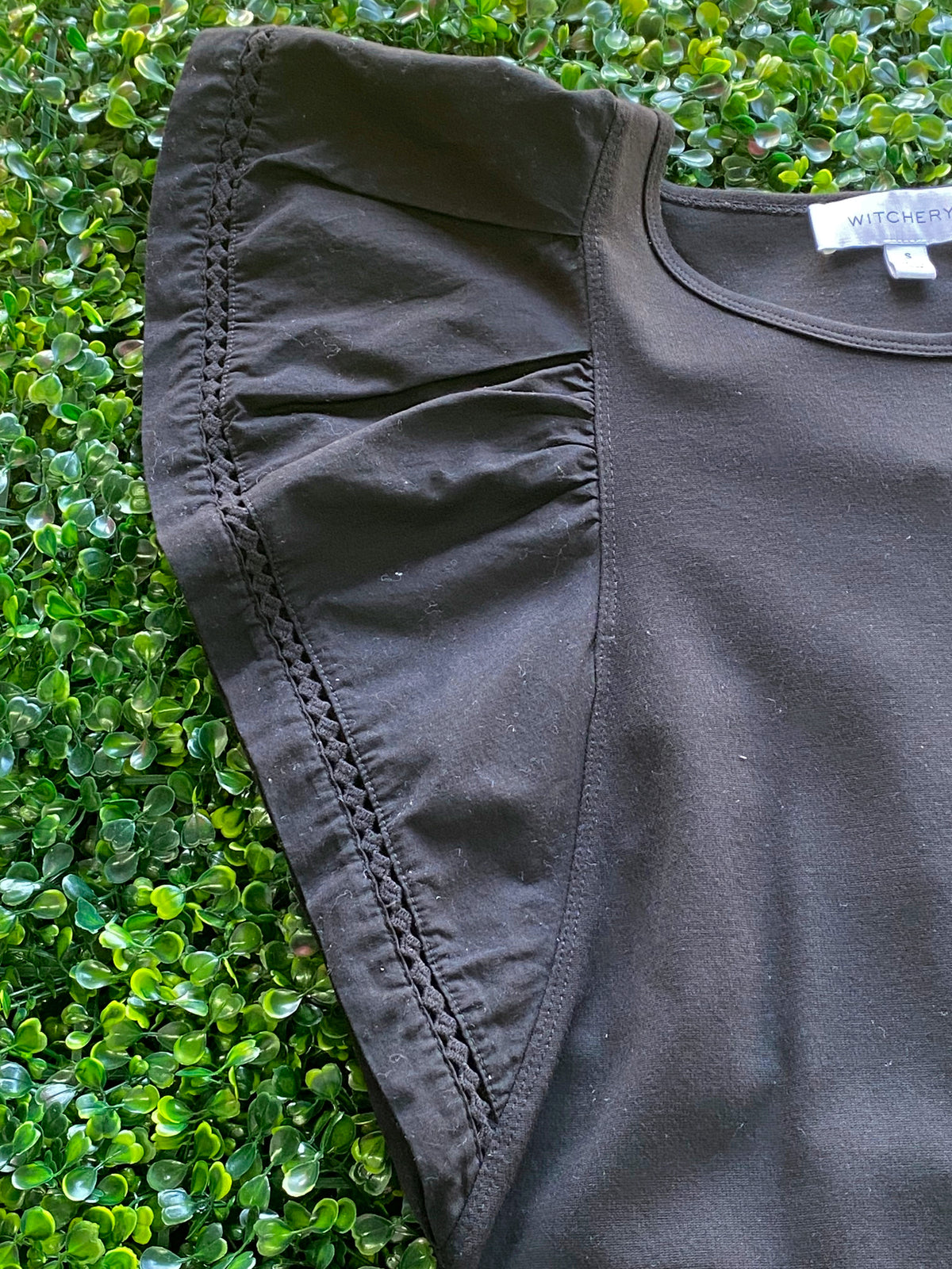 Witchery Black Flutter Sleeve Top — detail