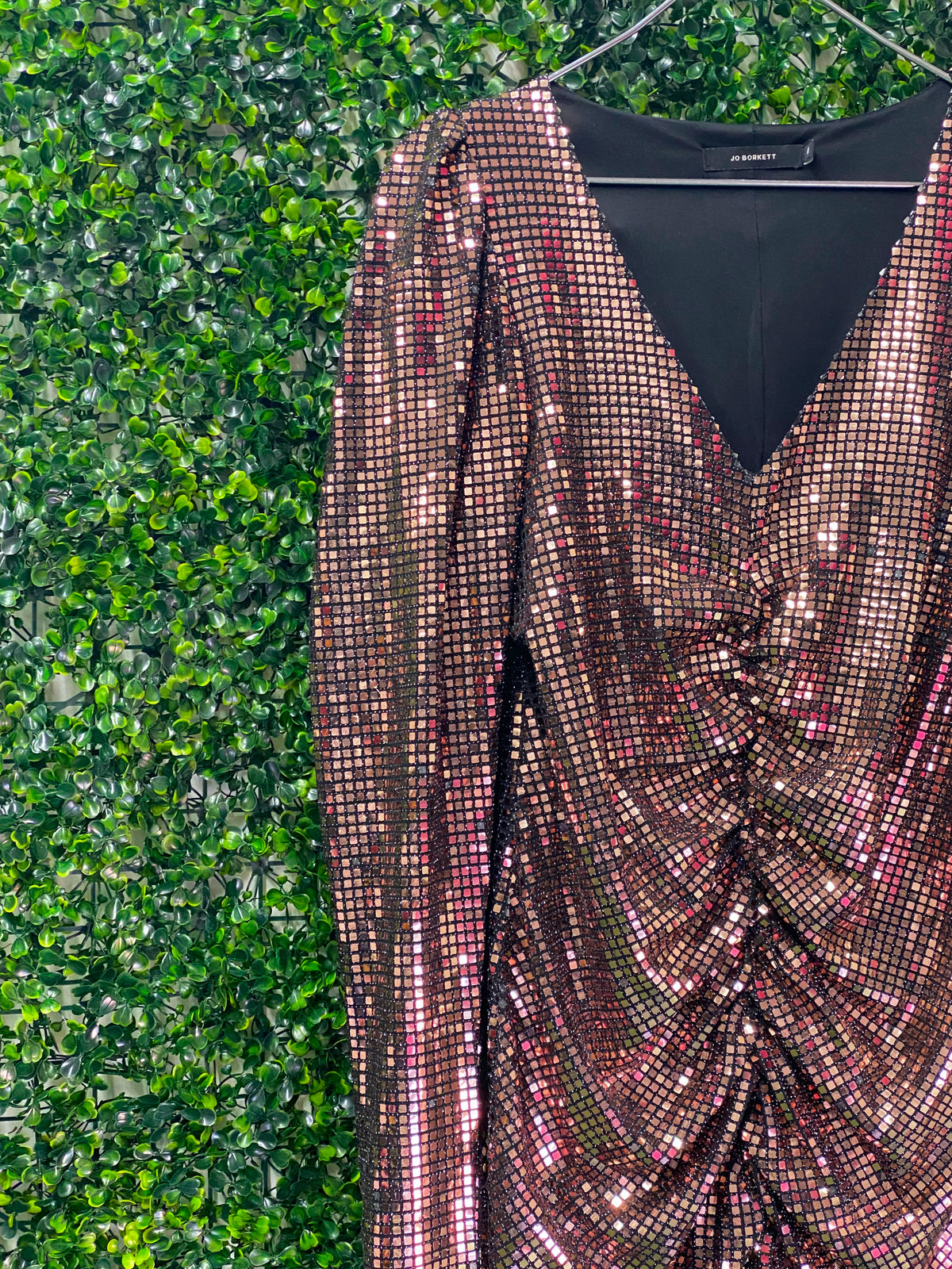 Jo Borkett Metallic Ruched Mini Dress — detail