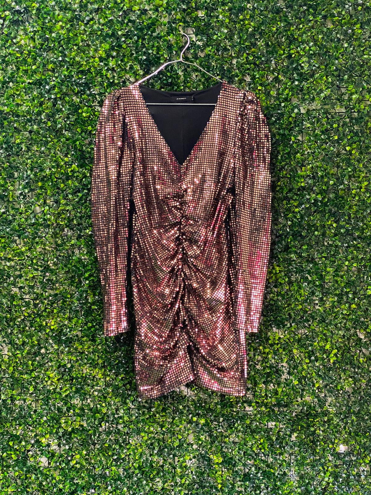 Jo Borkett Metallic Ruched Mini Dress — detail