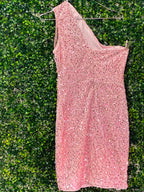 Blush Sequin One Shoulder Mini Dress — back