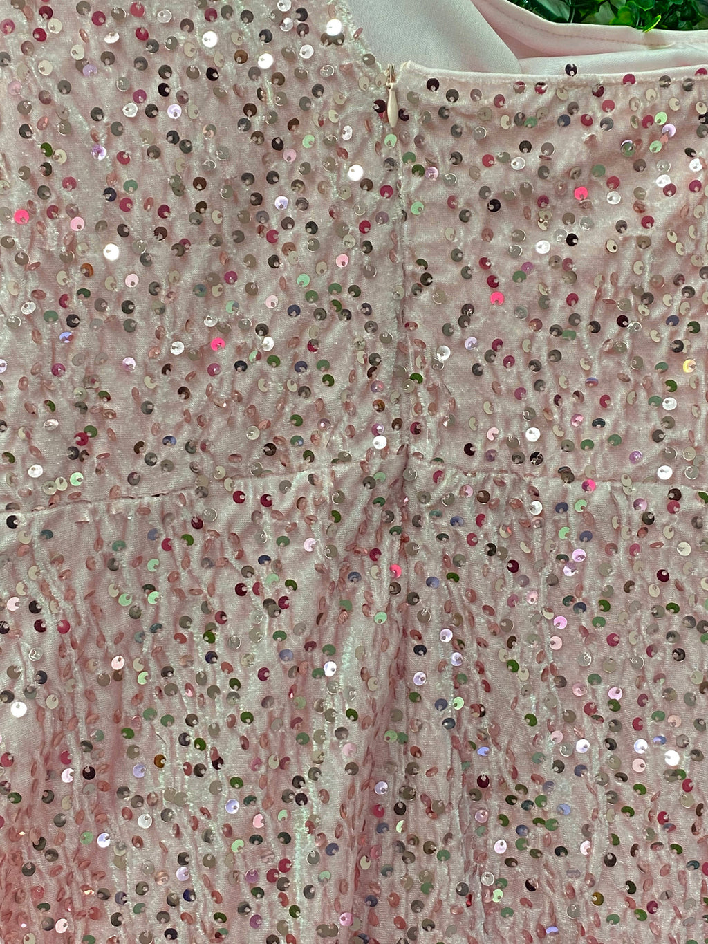 Blush Sequin One Shoulder Mini Dress — detail
