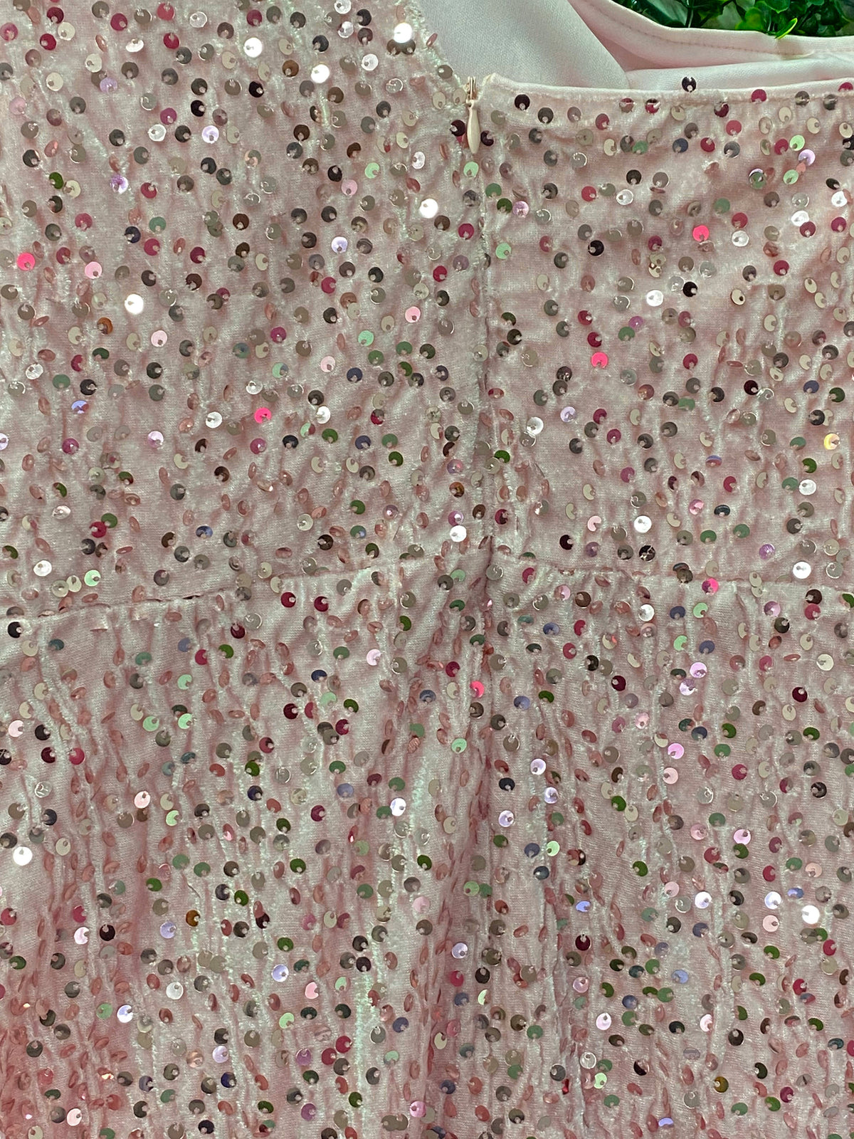 Blush Sequin One Shoulder Mini Dress — detail