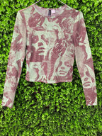 Sage & Mauve Abstract Mesh Crop Top