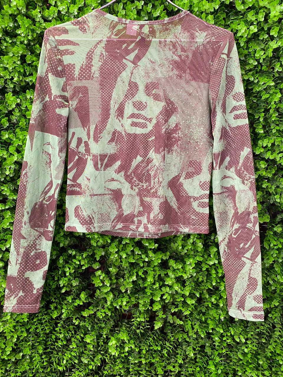 Sage & Mauve Abstract Mesh Crop Top