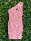 Blush Sequin One Shoulder Mini Dress — detail