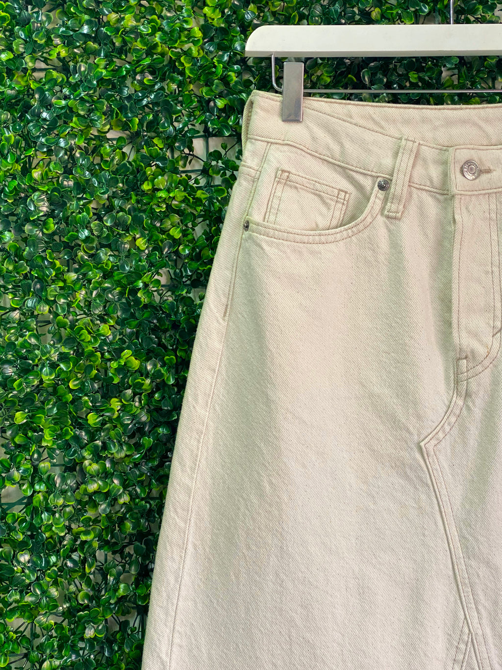 &DENIM Cream Cotton Midi Skirt — detail