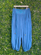 Luna Fashion Blue Embroidered Harem Trousers — detail