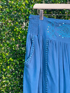 Luna Fashion Blue Embroidered Harem Trousers — detail