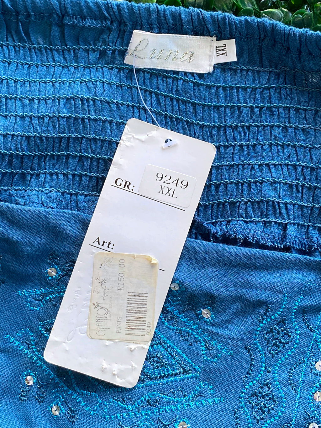 Luna Fashion Blue Embroidered Harem Trousers — detail