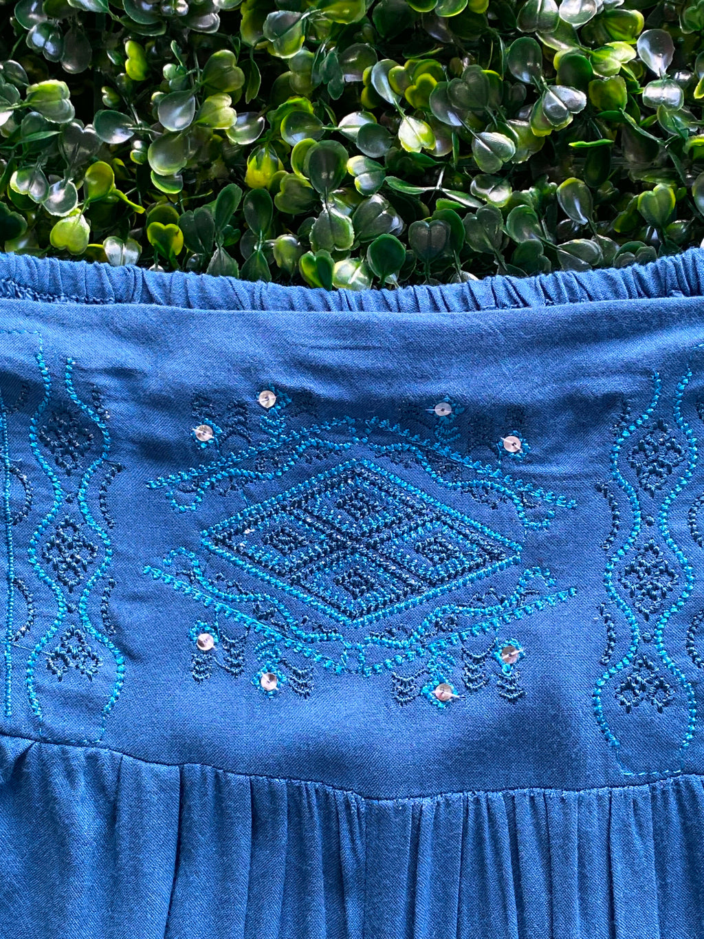 Luna Fashion Blue Embroidered Harem Trousers — detail