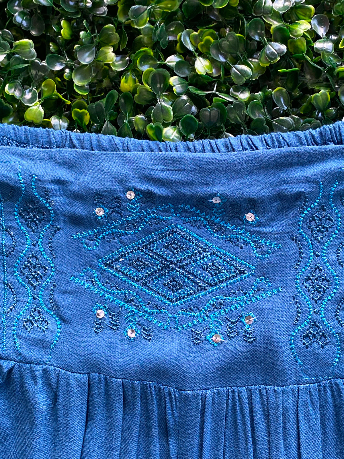 Luna Fashion Blue Embroidered Harem Trousers — detail