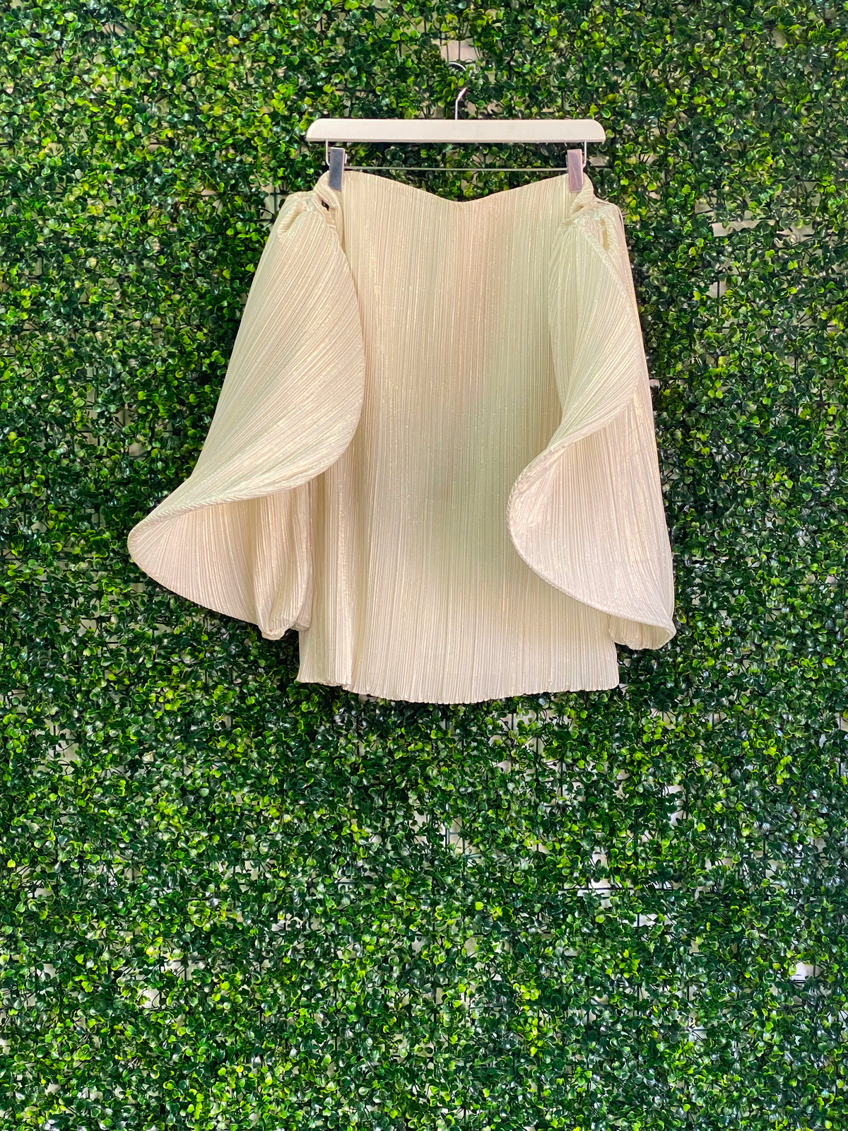 Cream Pleated Statement Sleeve Top — detail