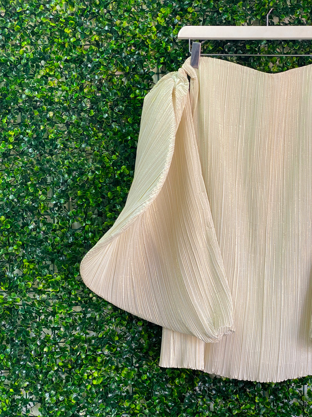 Cream Pleated Statement Sleeve Top — detail