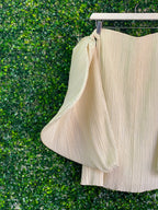 Cream Pleated Statement Sleeve Top — detail