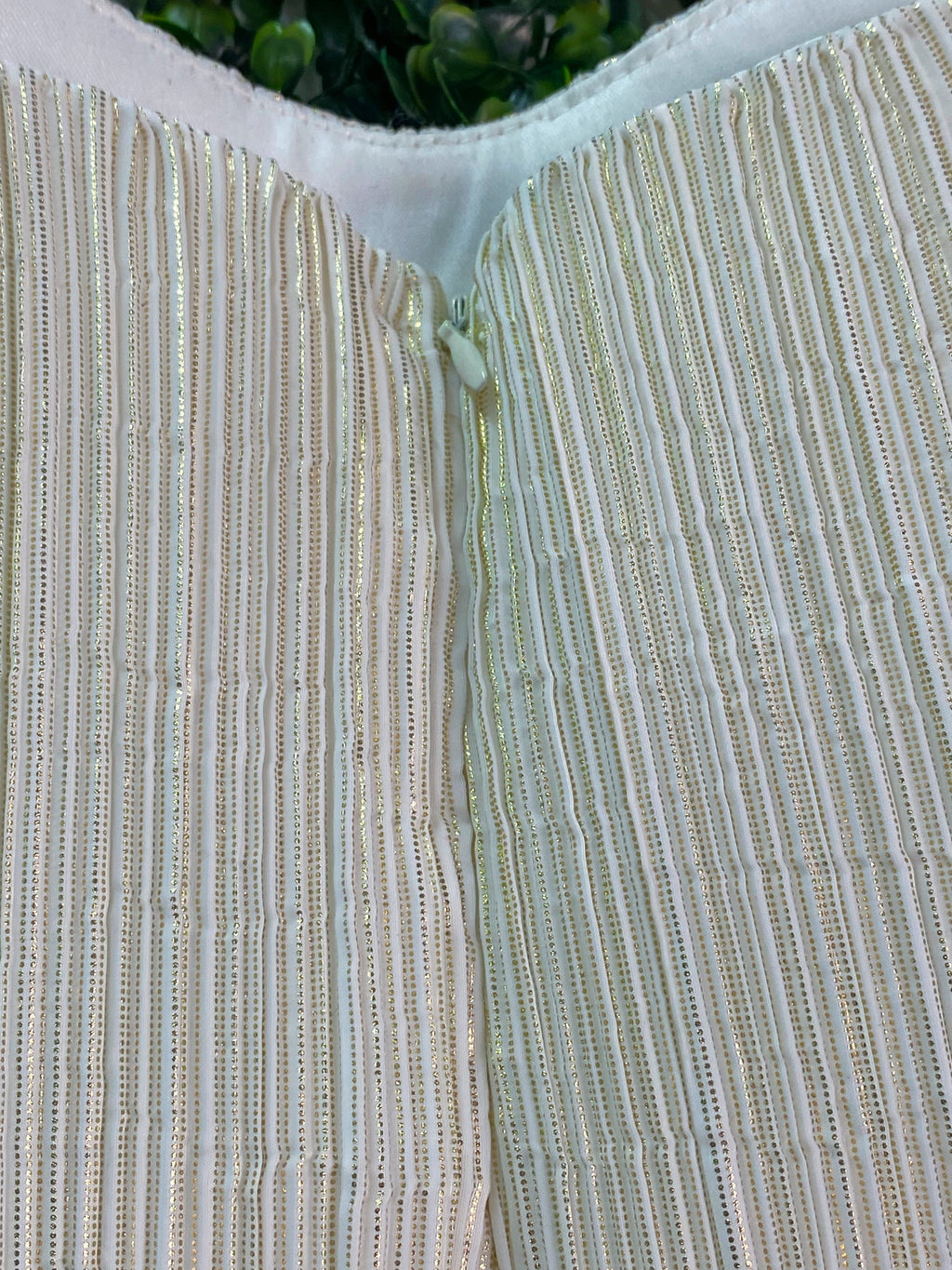 Cream Pleated Statement Sleeve Top — detail