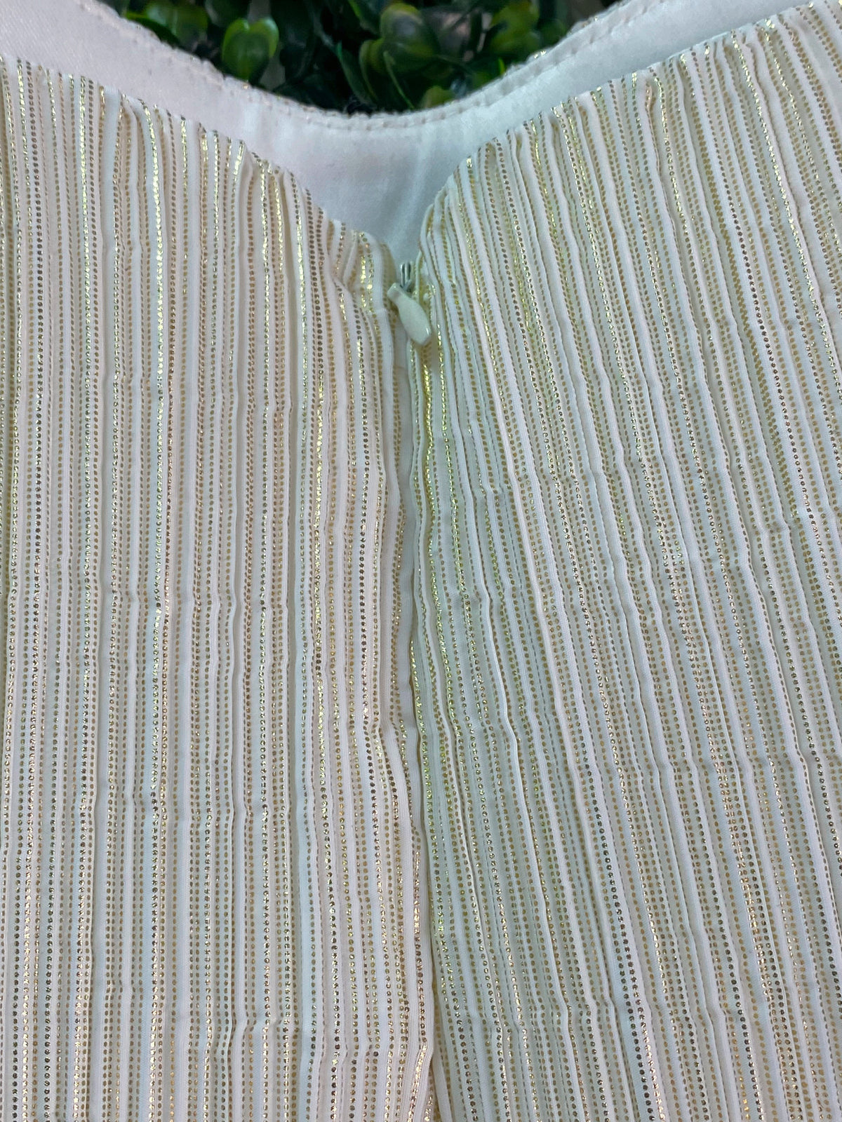 Cream Pleated Statement Sleeve Top — detail