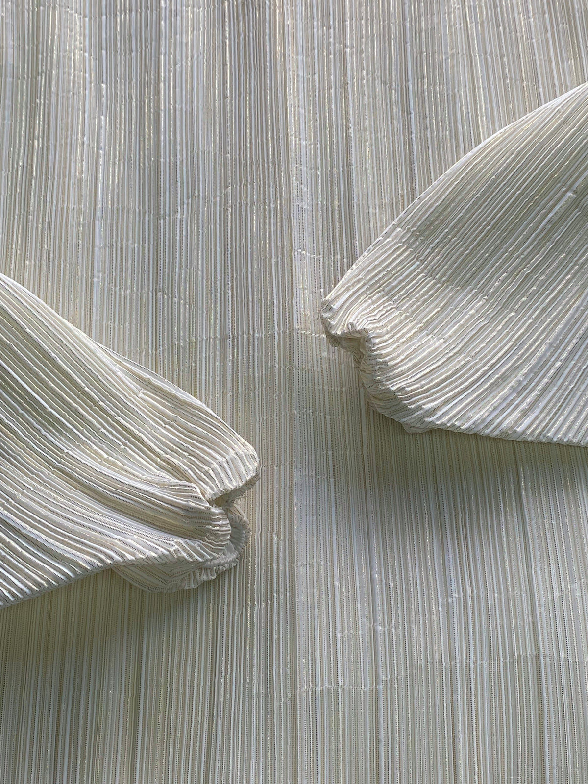 Cream Pleated Statement Sleeve Top — detail