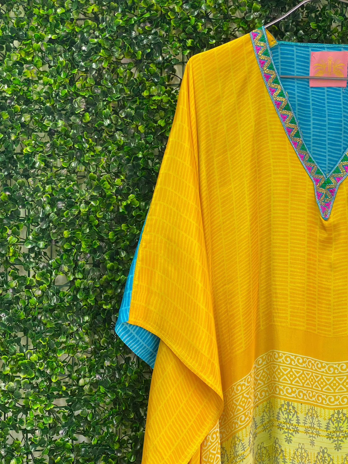 Yellow and Blue Embellished Kaftan — detail