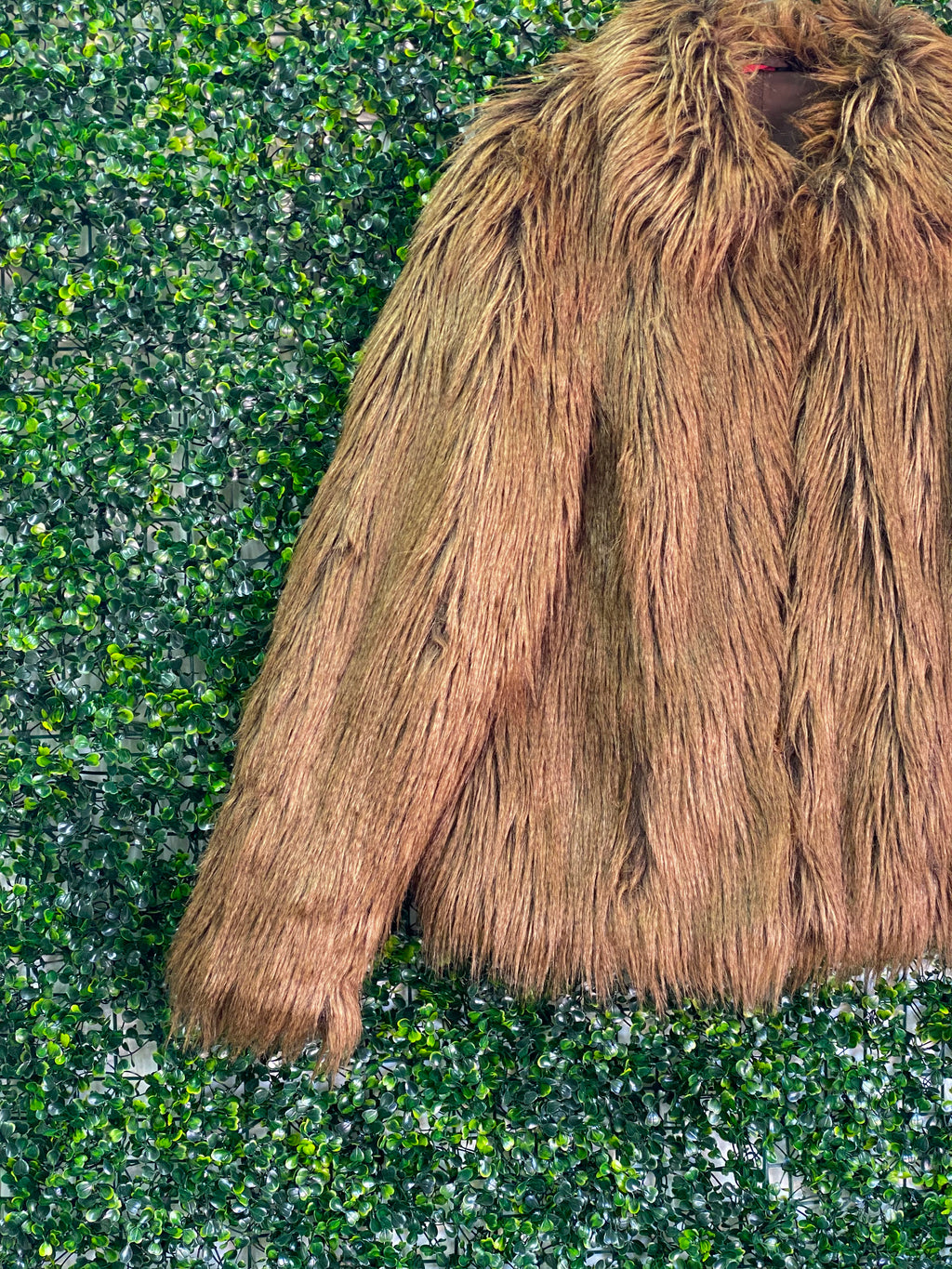 Brown Shaggy Faux Fur Jacket — detail