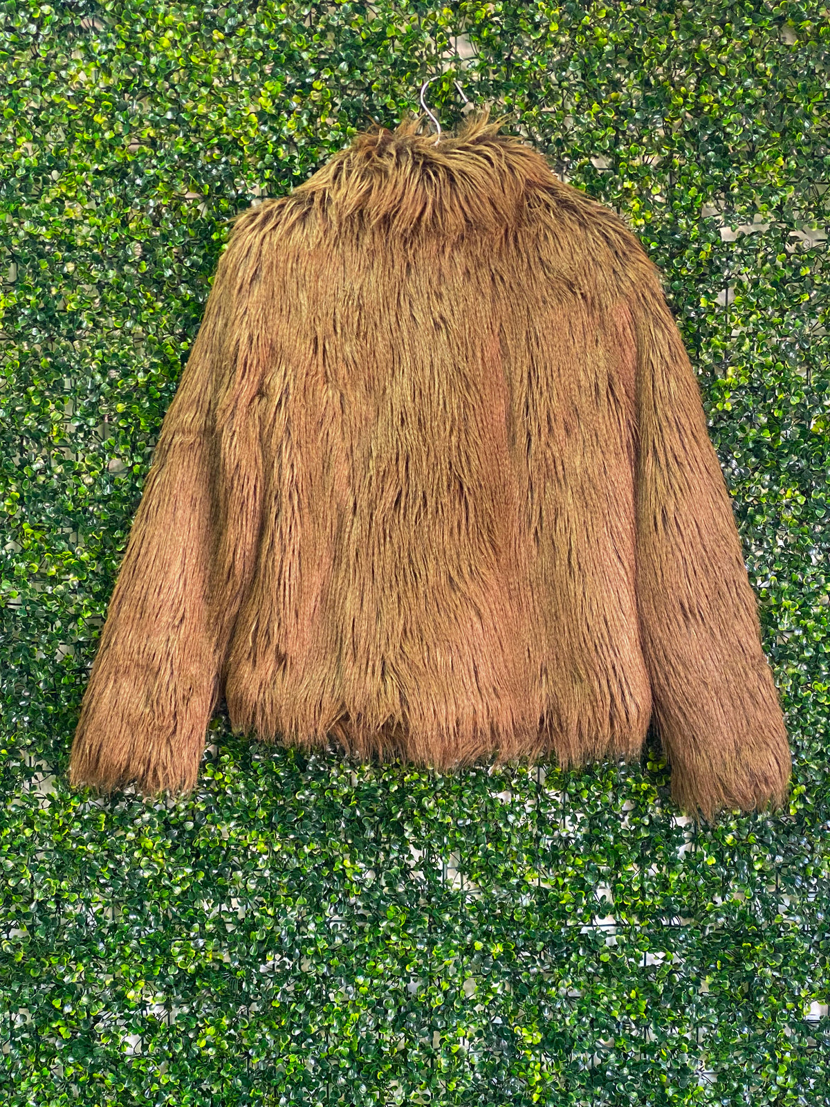 Brown Shaggy Faux Fur Jacket — detail