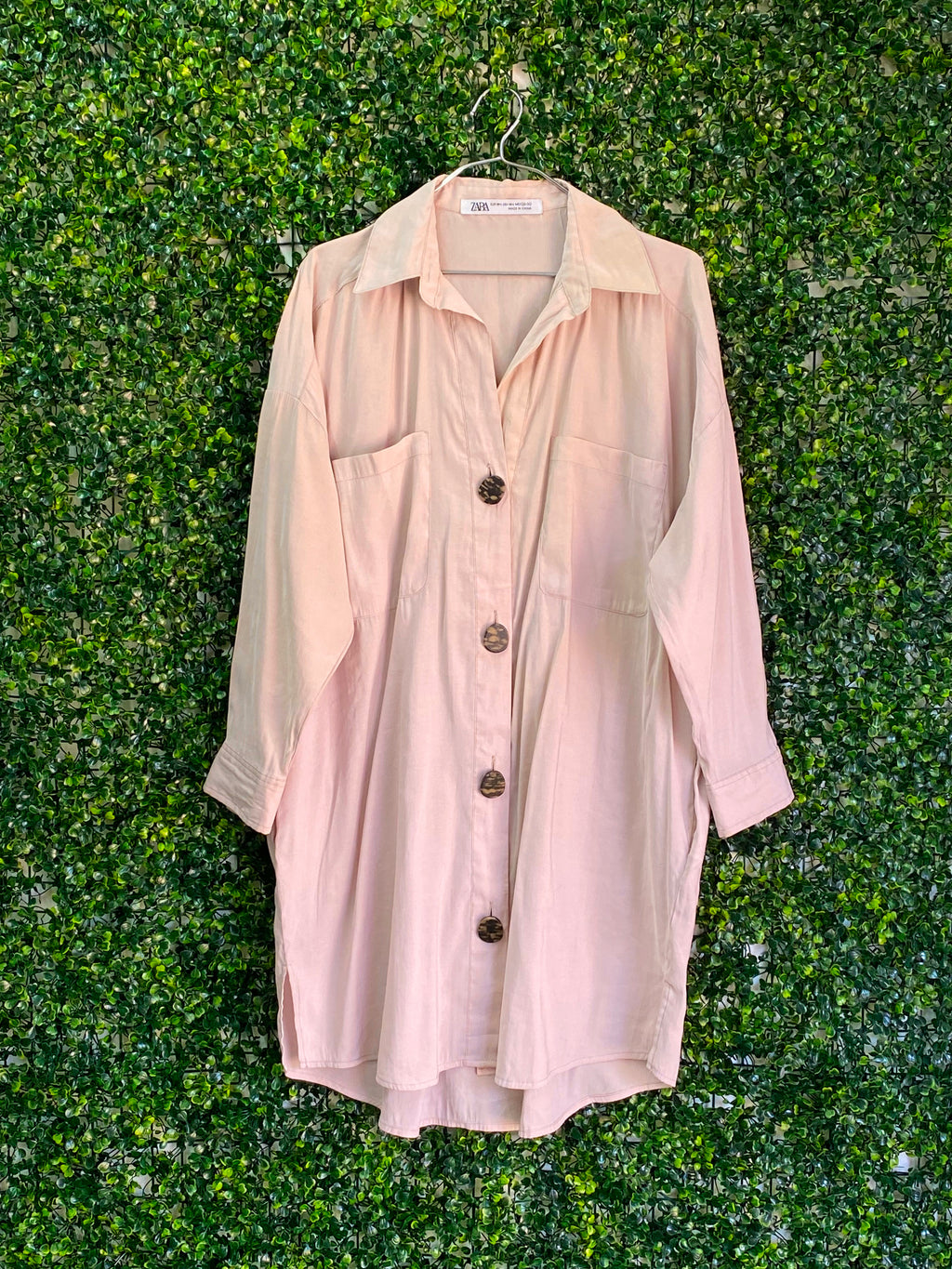 Zara Blush Longline Button Shirt — detail