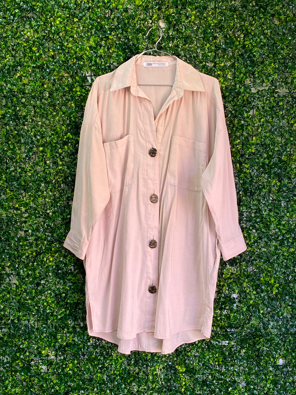 Zara Blush Longline Button Shirt — detail