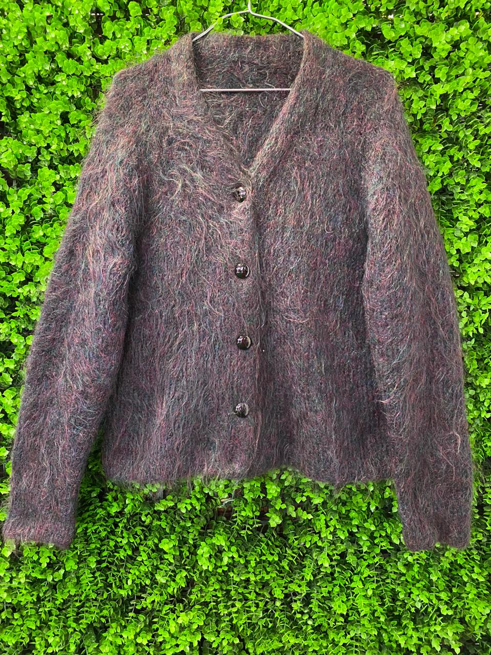 Charcoal Mohair-Style Cropped Cardigan