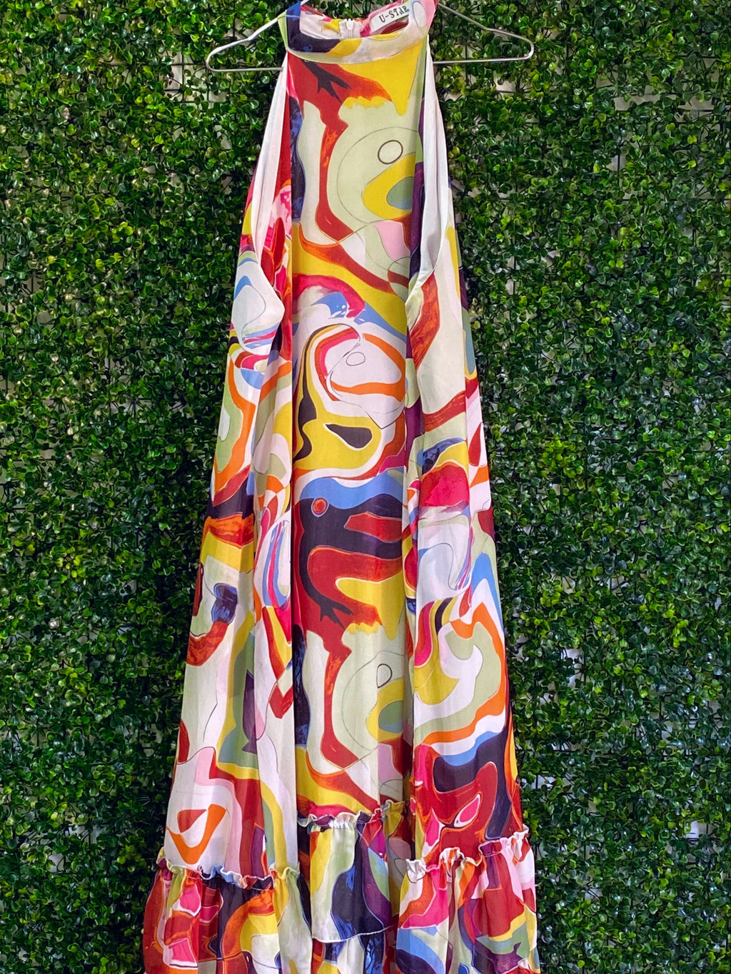 U-STAR Abstract Halter Maxi Dress — detail