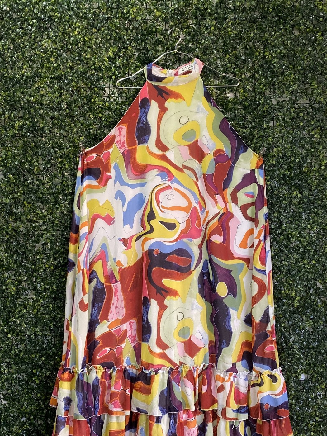 U-STAR Abstract Halter Maxi Dress — front