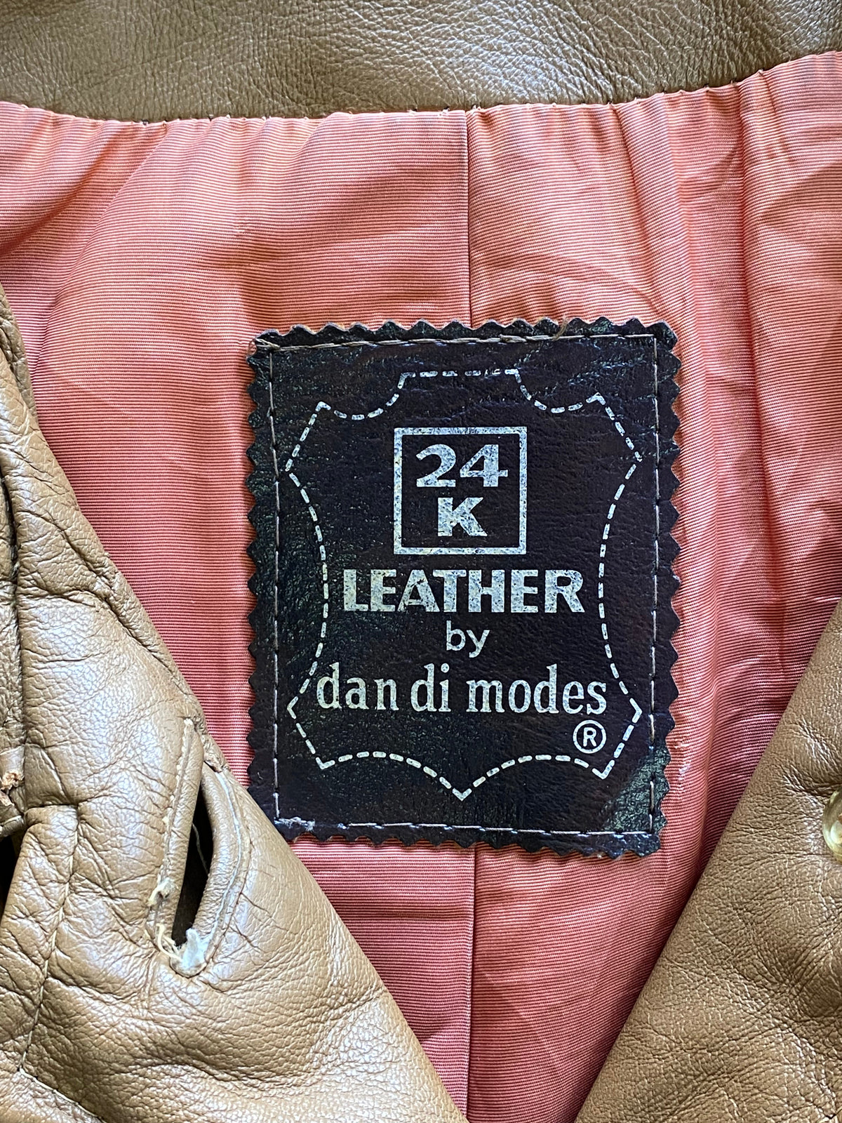 24K Leather Tan Long Coat — brand