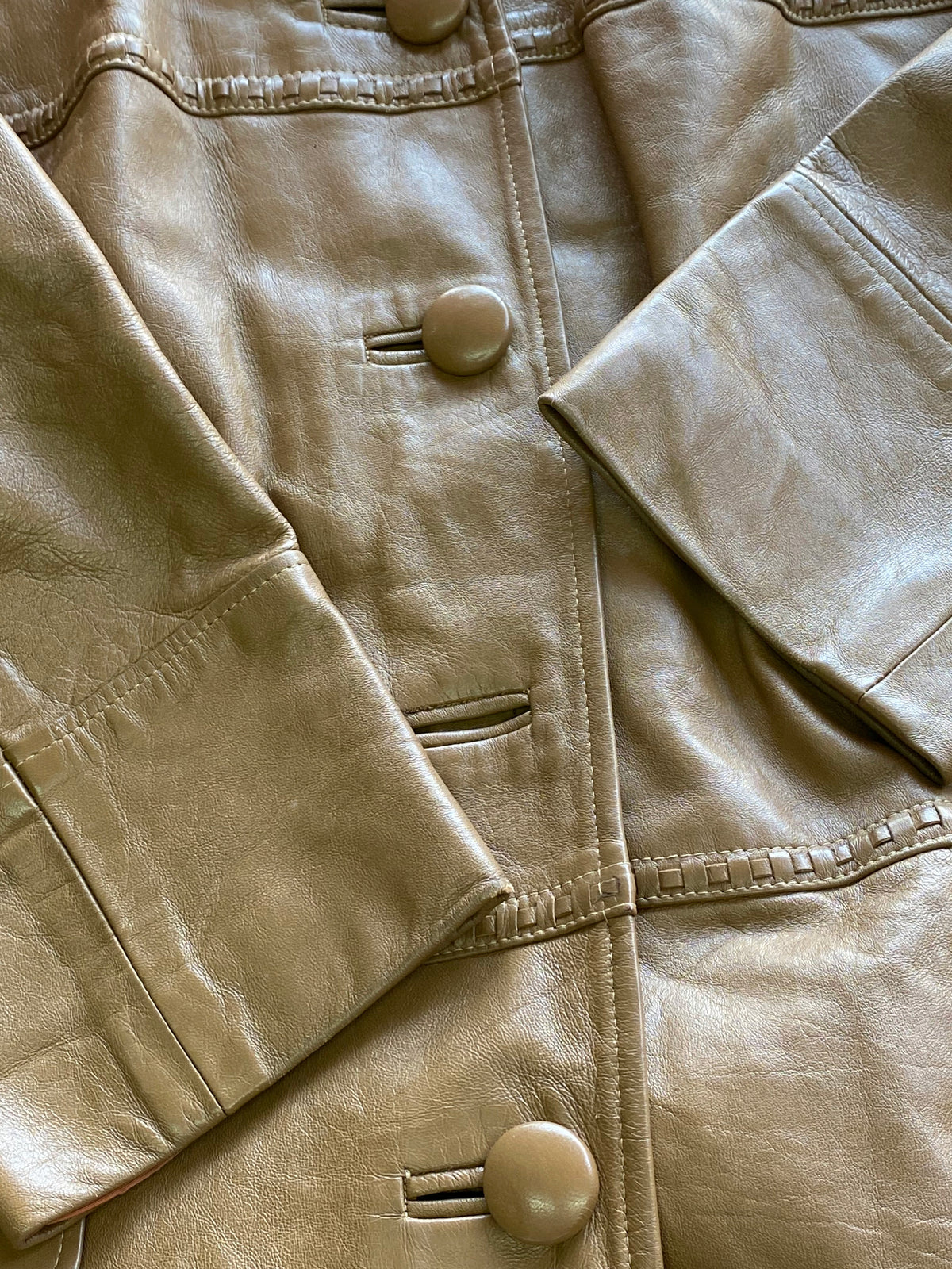 24K Leather Tan Long Coat — detail