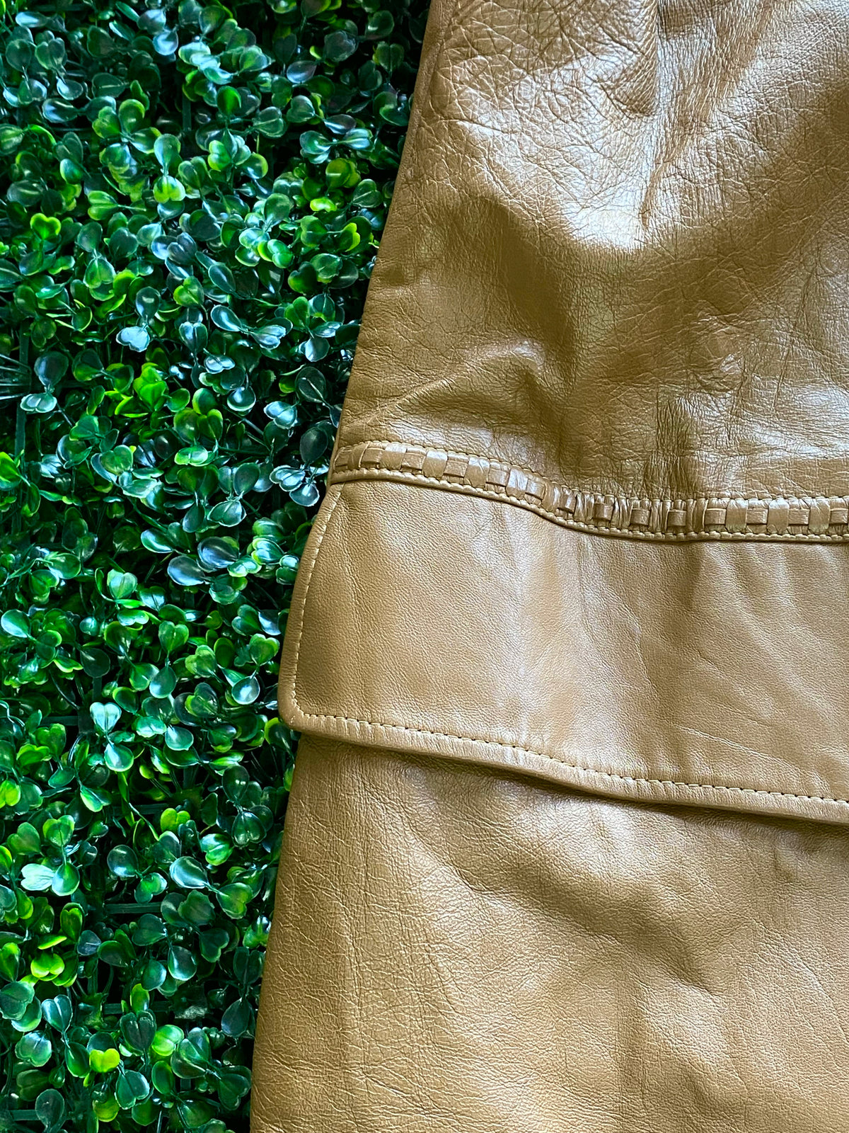 24K Leather Tan Long Coat — detail