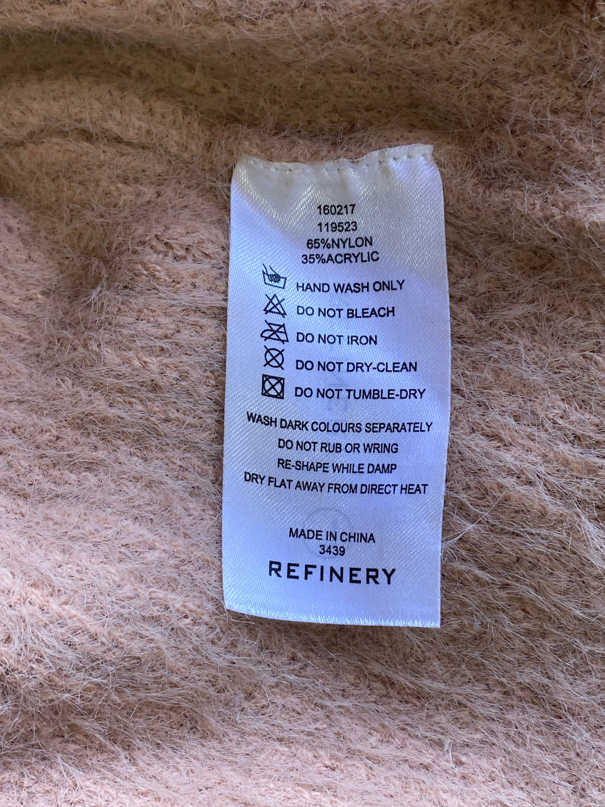 Refinery Beige Fluffy Knit Sweater — care