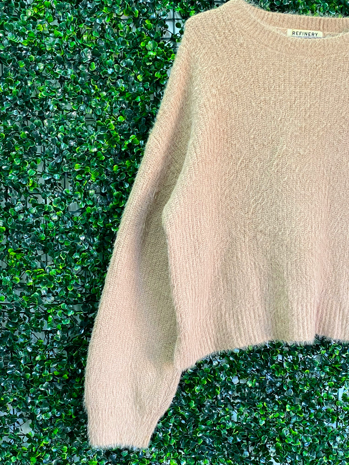 Refinery Beige Fluffy Knit Sweater — detail