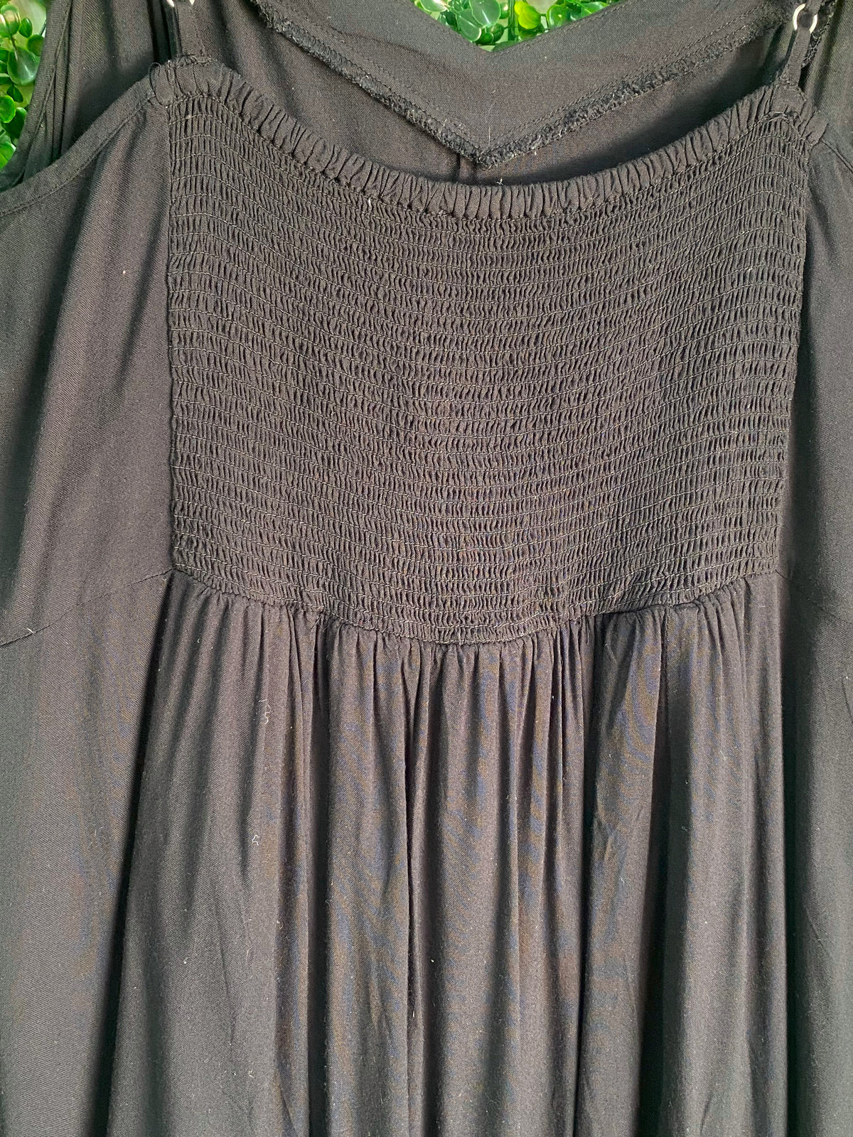 LCW Casual Black Smocked Cami Knee-Length Dress — detail