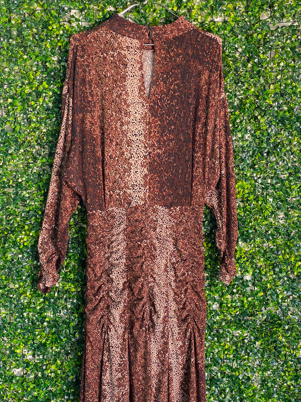 H&M Brown Snake-Print Ruched Maxi Dress — back