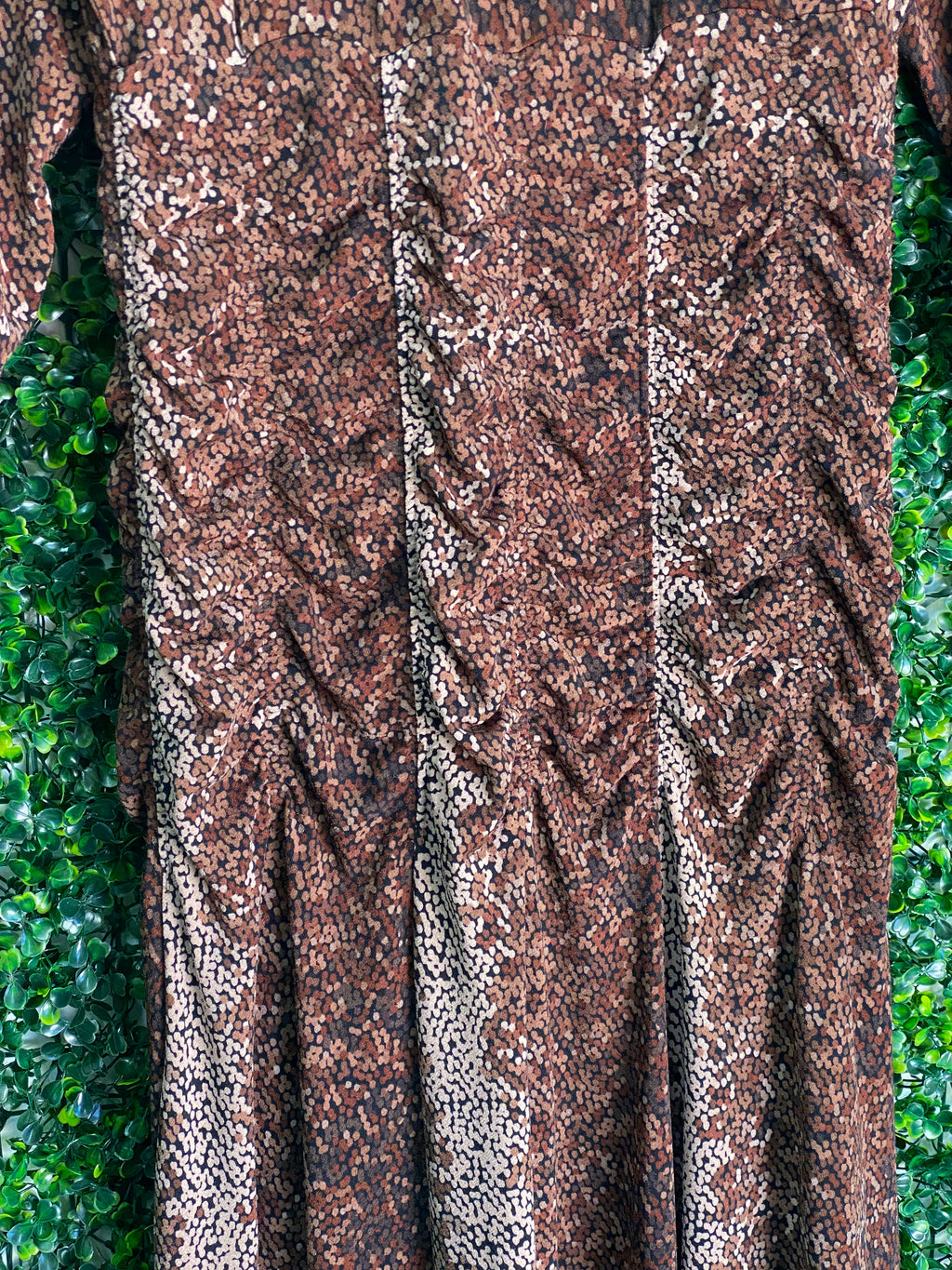 H&M Brown Snake-Print Ruched Maxi Dress — detail
