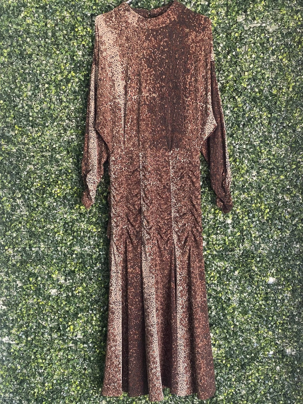 H&M Brown Snake-Print Ruched Maxi Dress — front