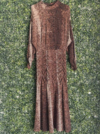 H&M Brown Snake-Print Ruched Maxi Dress — front