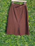 Harco Chocolate Brown Pure-New-Wool Belted Midi Skirt — front