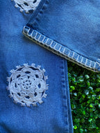 Mamão Verde Blue Crochet-Patch Wide-Leg Jeans — detail