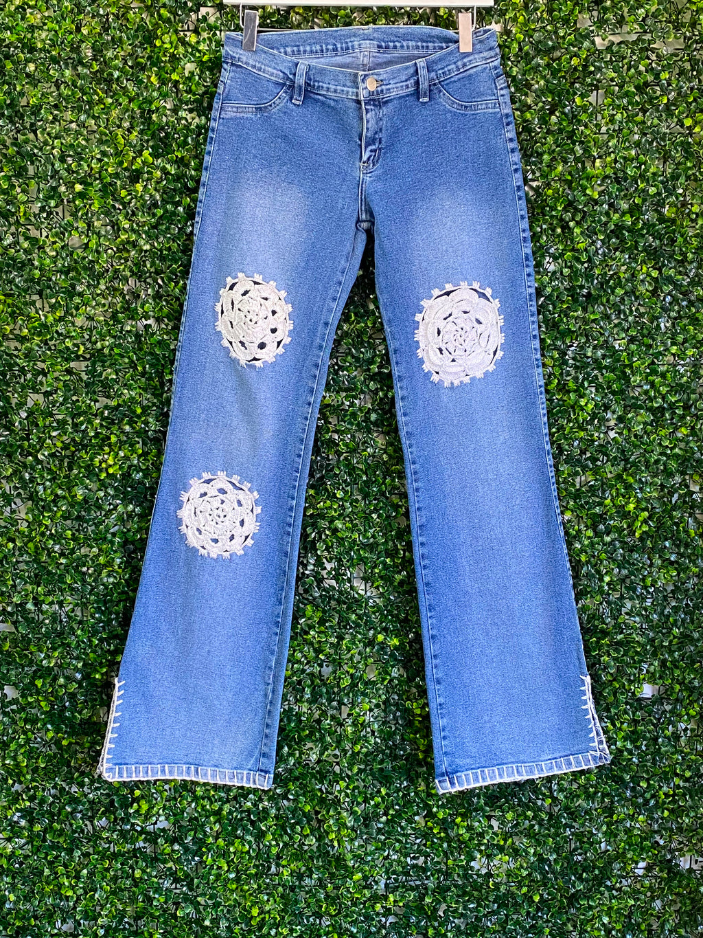 Mamão Verde Blue Crochet-Patch Wide-Leg Jeans — front_alt
