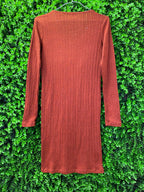 Rust Ribbed Button-Front Sweater Dress