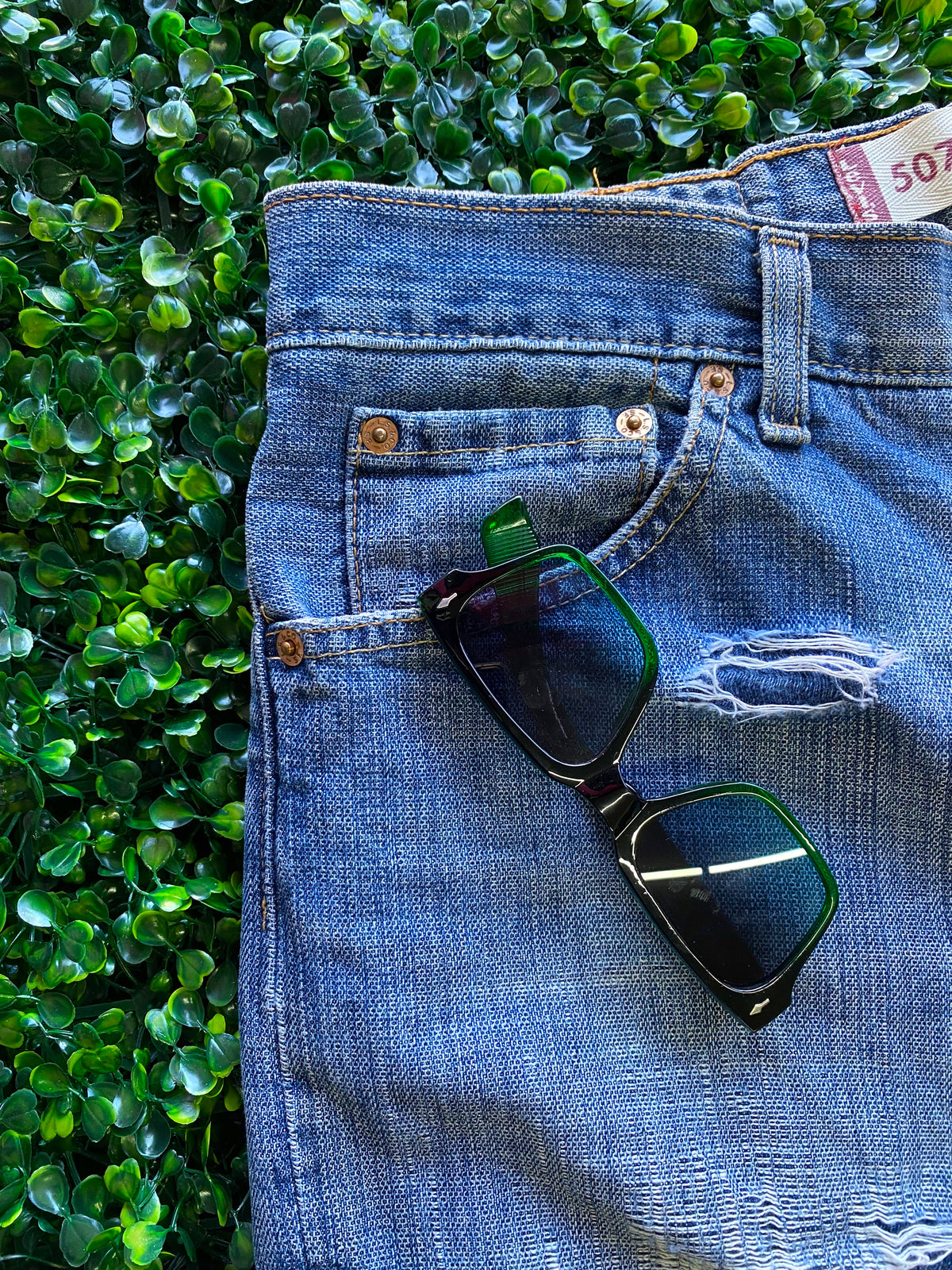 Levi's 507 Distressed Standard-Fit Jeans — detail