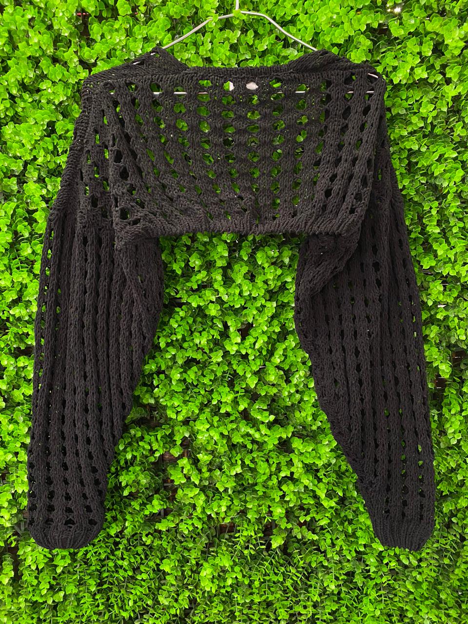 Cotton On Black Open-Knit Cropped Cardigan
